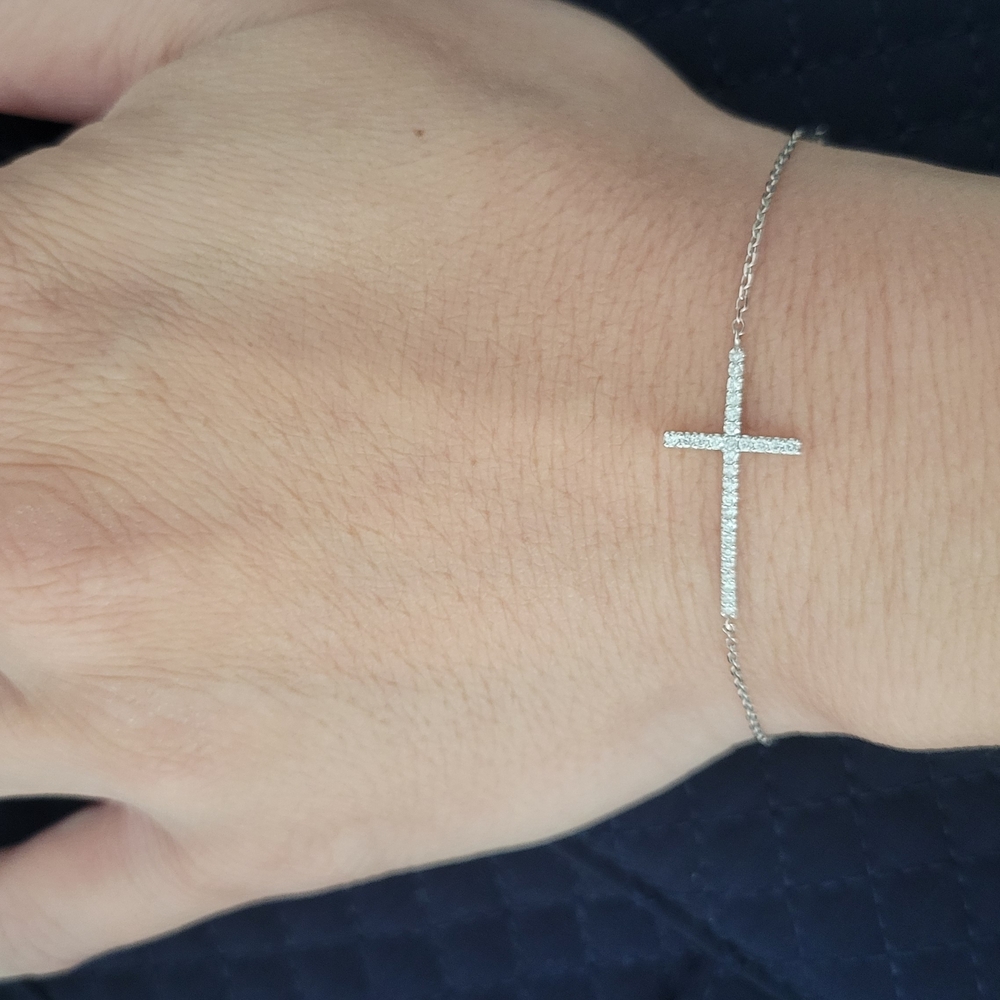White Gold Sideways Cross Bracelet